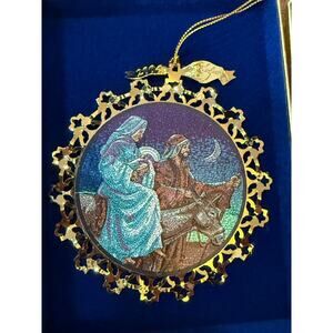 Nativity Christmas Ornament Collectors 24kt in box “Unto Us a Savior is Born”